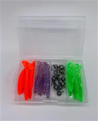 SET SEÑUELOS DE GOMA Y ANZUELOS JIGGS EN CAJA